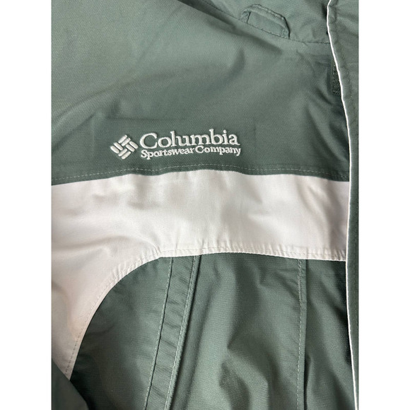Mens Titanium Waterproof Columbia Jacket Hidden Hood Sage Green White Size Large - Picture 8 of 15